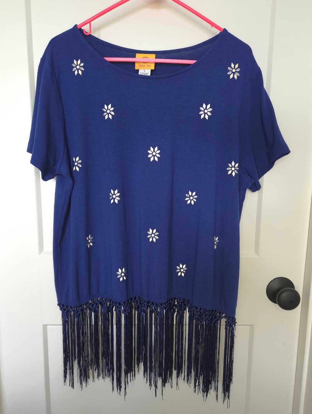 Ruby Rd. Royal Blue Fringe Tunic with White Star Embellishments. #SW